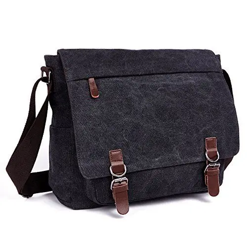 Produktbild: LOSMILE Umhängetasche Herren Schultertasche 16 Zoll Kuriertasche Canvas Laptop Tasche Messenger Bag für Arbeit und Schule. (Schwarz)