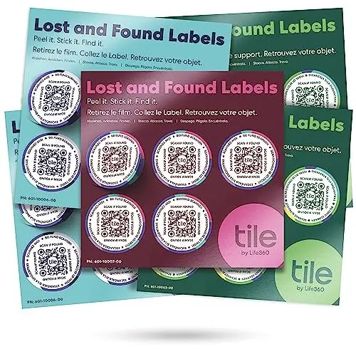 Produktbild: Lost and Found Labels von Tile|Scanbare QR-Labels für Laptops, Wasserflaschen, Haustierhalsbänder, Kinderspielzeug, Kopfhörer und mehr|Android- und iOS-Geräte | Kratzfest | Selbstklebend | 25 Labels