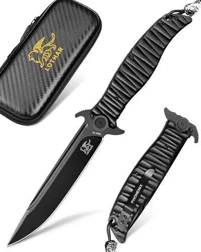 Produktbild: LOTHAR PHOENIX Klappmesser, Scharfe Klinge Jagdmesser aus D2 Stahl, Einhandmesser, Messer Outdoor mit G10 Griff, für Outdoor Camping, Jagd und Fischerei, Geschenke für Männer