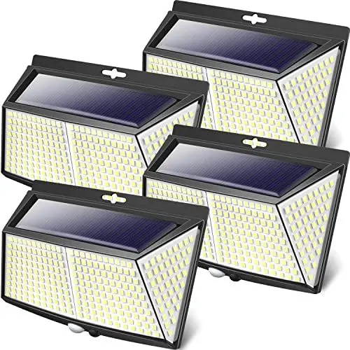 Produktbild: <strong>4 Stücke:</strong>  Solarlampen für Außen mit Bewegungsmelder, LOTMOS 308 LED 3 Modi 270° LED Solar Aussenleuchte mit Bewegungsmelder Aussen, IP65 Solar wasserdichte Wandleuchte für Wand Post Pathway Garten