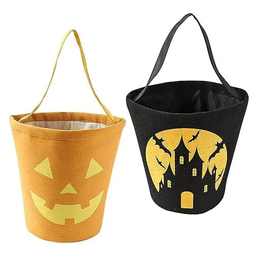 Produktbild: Lotvic 2 Stück Halloween Süßigkeiten Tasche, Halloween Tasche, Halloween Tragetaschen, Süßigkeiten Tragetasche, Halloween Süßes oder Saures, Geschenktasche für Halloween Party, Orange, Schwarz