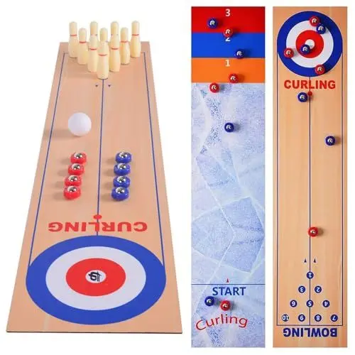 Produktbild: Lotvic 3 in 1 Shuffleboard Bowling Curling Spiel, Curling and Shuffleboard Table-Top Game, Bowling Shuffleboard Tischset, Tragbares Curling-Spiel, für Zuhause, Büro, Party