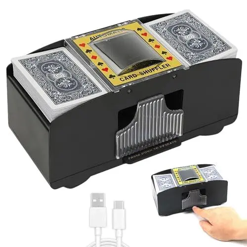 Produktbild: Lotvic Automatischer Kartenmischer, 2 Decks, Kartenmischmaschine Elektrische, Spielkartenmischer, Kartenmischmaschine, Batterie- oder USB-Stromversorgung, für Heimkartenspiele, Rommé, Blackjack