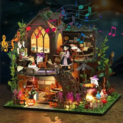 Produktbild: Lotvic DIY Book Nook Kit, DIY Miniatur Haus, Puppenhäuser Miniatur Haus Kit mit Möbeln und LED Leuchten, 3D Miniatur Puppenhaus Holz, für Hausdekoration Kreative Geschenken