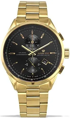 Produktbild: LOUIS XVI Herren-Armbanduhr Orléans Stahlband Chronograph Analog Quarz Edelstahl (Gold)