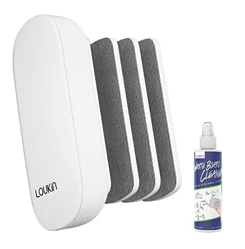 Produktbild: LOUKIN Austauschbarer trocken abwischbarer Radiergummi, magnetischer Whiteboard-Radiergummi mit 3 austauschbaren Filzpads, 4-in-1-Glas-Whiteboard-Radiergummis, inklusive 3,4oz Whiteboard-Reiniger