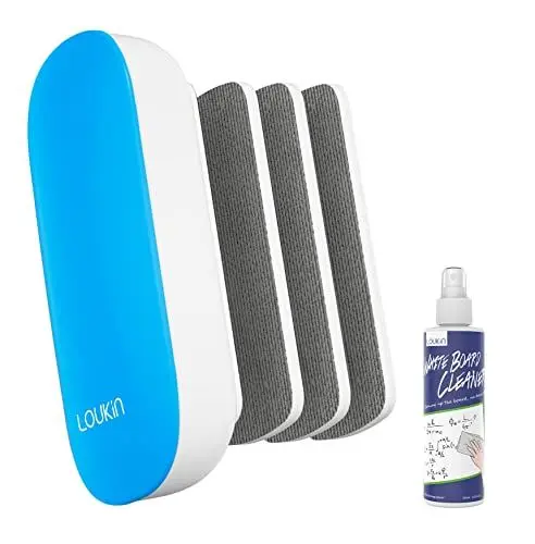 Produktbild: LOUKIN Austauschbarer trocken abwischbarer Radiergummi, magnetischer Whiteboard-Radiergummi mit 3 austauschbaren Filzpads, 4-in-1-Glas-Whiteboard-Radiergummis, inklusive 3,4oz Whiteboard-Reiniger