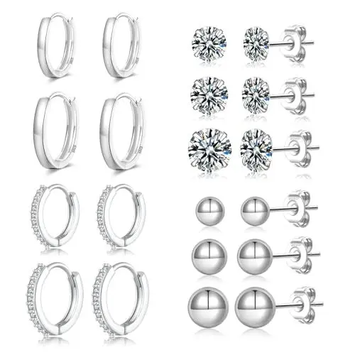 Produktbild: LOUMILEO Creolen Silber 925 Kleine Silber Ohrstecker mit Zirkonia Hypoallergen Ohrringe Silber Ohrstecker Kleine Ohrringe Silber 925 Stercker Set für Mehrere Piercings 10 Paar