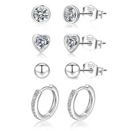 Produktbild: LOUMILEO Ohrstecker Silber 925 4 Paar Silber Ohrringe Damen Hypoallergen Cubic Zirkonia Ohrstecker Set ohrringe Silber 925 Stecker für mehrere Piercings