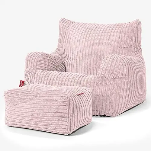 Produktbild: Lounge Pug, Sitzsack Ohrensessel mit Hocker, Cord Rosa