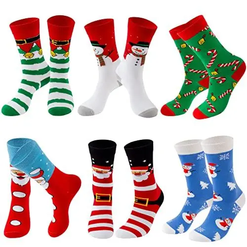 Produktbild: Lounwee Weihnachten Socken für Damen Frauen - Baumwolle Crew Weihnachtssocken 6 Paar 35-42