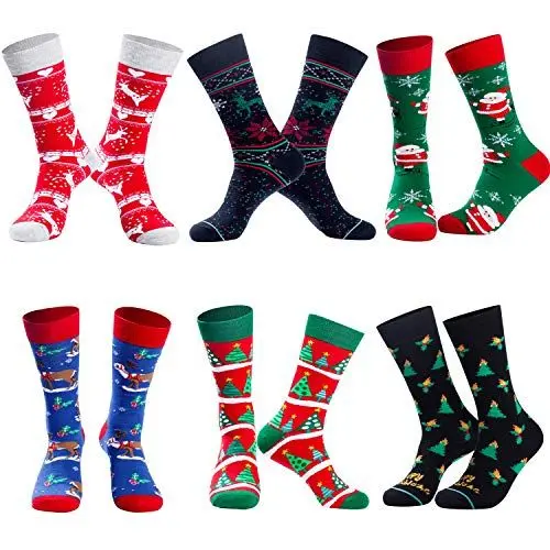 Produktbild: Lounwee Weihnachten socken Weihnachtssocken für Herren: 6 Paar Crew socken Weihnachten lustige Geschenke für Männer 39-46