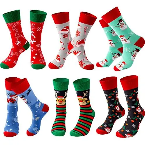 Produktbild: Lounwee Weihnachtssocken Herren Crew Socken Männer & Frauen bunte Kuschelsocken Weihnachten farbigen gemusterten Socken 6 Paar 39-46