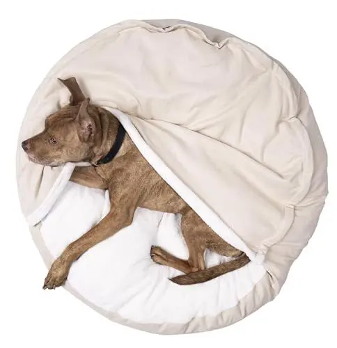 Produktbild: Lous® Flauschiges Hundebett, Hundehöhle, waschbar, große Hunde, kleine Hunde und Katzen, Katzenbett, abnehmbare Decke (XXL Beige ca.114cm Ø)