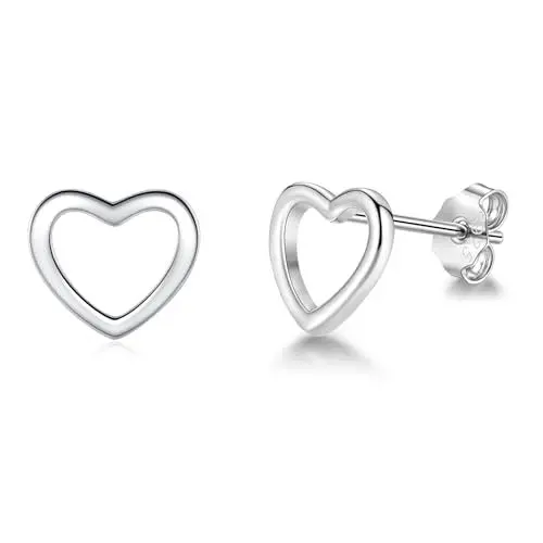 Produktbild: Loutade Damen 925 Sterling Silber Herz Ohrstecker - Hypoallergen Knorpel Schlafen Ohrringe, Flach Silber für Mädchen - Kommt in Schmuck Geschenk Box