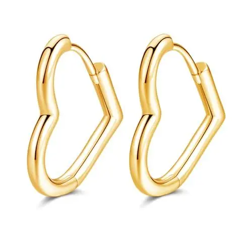 Produktbild: Loutade Herz Creolen Silber 925 Klein, 925 Sterling Silber Herz Ohrringe für Damen, Knorpel Schlafen Ohrringe Gold Kreolen, Schlichte Herzförmige Kreolen Gold Silber Ohrschmuck für Mädchen Frauen