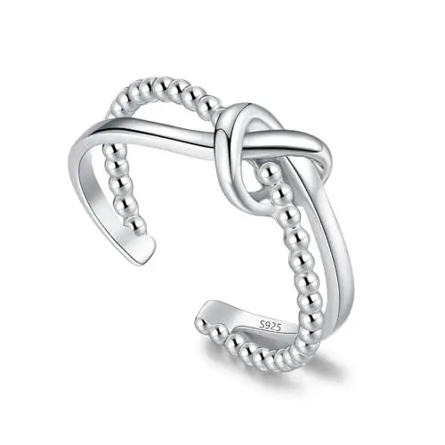 Produktbild: Loutade Silber Damen Ringe, 925 Sterling Silber Offen Verstellbar Ringe, Schlicht Liebesknoten Silber Offen Ringe, Minimalist Stapelbar Offen Knuckle Fingerringe, Eleganter Offener X Form Ringe