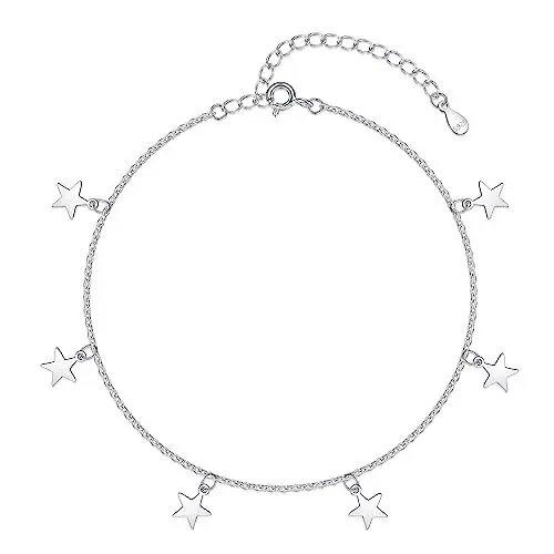 Produktbild: Loutade Silber Fußketten für Damen, 925 Sterling Silber Fußkettchen Armband, Verstellbar Fußkette Damen Silber 925 mit Sterne Anhänger, Sommer Barfuß Strand Silber Fußkette Fußschmuck am Fußgelenk