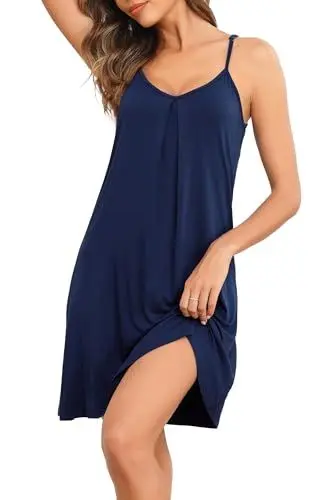 Produktbild: Lovasy Nachthemd Damen Sexy Spaghettiträger Babydoll Negligee Damen Kurz V-Ausschnitt Ärmellos Nachtkleid Lose Sleepwear Dessous,Marineblau,L