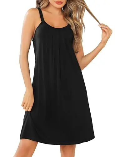 Produktbild: Lovasy Nachthemd Damen Sexy Negligee Babydoll Kurz Ärmellos Breite Schultergurte Chemise Nachtwäsche Sommer Nachtkleid,Schwarz,XXL