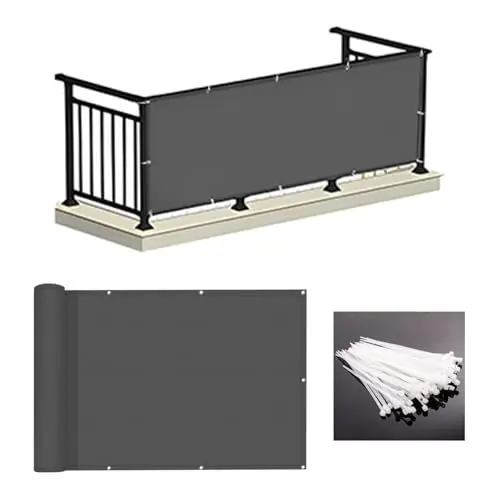Produktbild: LOVE STORY Balkon Sichtschutz 90x500cm Wetterfest, PES Balkonabdeckung Balkonbespannung Balkonumspannungen Balkonverkleidung, Blickdicht Windschutz,mit Kabelbindern für Außengeländer,Anthrazit