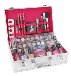 Produktbild: LOVE URBAN BEAUTY Veganes Glänzender Schminkkoffer - 60-teiliges Schmink- und Nagelset für Teenager - Elegante silberne Box - Kompaktes und leichtes Design - Reisefreundliches Schminkset für Frauen