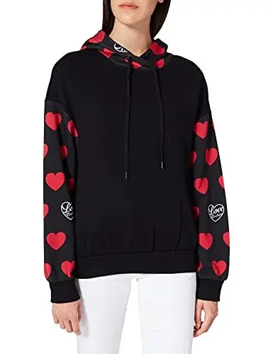 Produktbild: Love Moschino Damen Hooded with Long Sleeves,Adjustable Drawstring and Narrow Ribbed Cuffs,All-Over Print Sweatshirt, C74+6016, 46