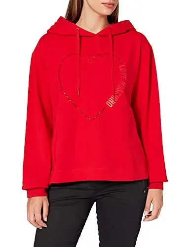 Produktbild: Love Moschino Damen Long Sleeved with Adjustable Drawstring Hood,Ribbed Cuffs and Stitching Along The Bottom Sweatshirt, RED, 38