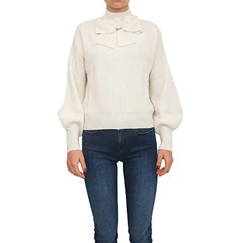Produktbild: Love Moschino Damen Maxi Turtleneck with Long Sleeves That Puff at The Cuffs Pullover Sweater, White, 42