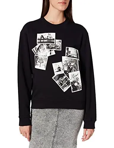 Produktbild: Love Moschino Damen Round Neck Long Sleeved 100% Cotton fleecewith Romantic Black and White Photos Print Sweatshirt, 42