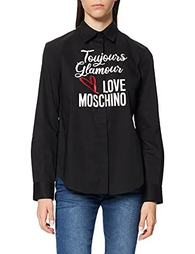 Produktbild: Love Moschino Damen Slim fit Long Sleeved Stretch poplin,Hidden Buttons, Yoke and Box Pleat in Back Shirt, Black, 42
