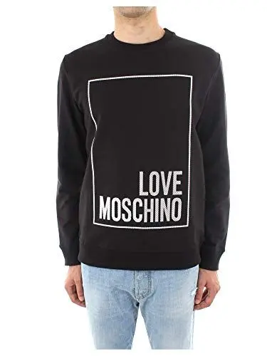 Produktbild: Love Moschino Herren Logo Box Print_Long Sleeve Sweater Sweatshirt, Schwarz (Black C74), Small (Herstellergröße: S)