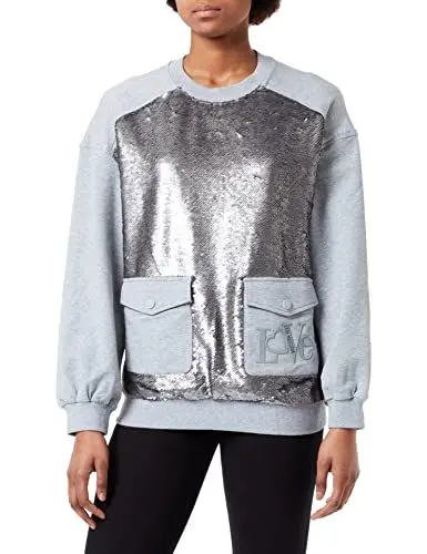 Produktbild: Love Moschino Womens Opaque Paillettes Sweatshirt, Melange Light Gray, 40