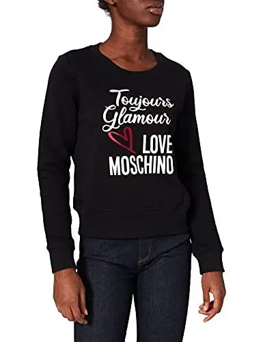 Produktbild: Love Moschino Womens Slim fit Long Sleeved 100% Cotton. Customized with Glitter Print of Seasonal Slogan and Logo. Sweatshirt, Black, 44