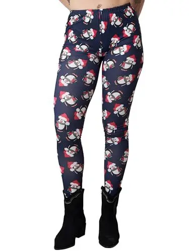 Produktbild: Love My Fashions Damen Weihnachtsleggings mit hoher Taille und originellem Muster, Damen Weihnachtsfest Kostüm, Lange Festliche Xmas-Leggings, Elegante Hosen