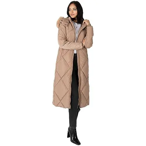 Produktbild: Lovedrobe Women's Winter Jacket Ladies Coat Puffer Removable Faux Fur Hood Pockets Quilted Padded Longline Puffa Outerwear, Mink, 54
