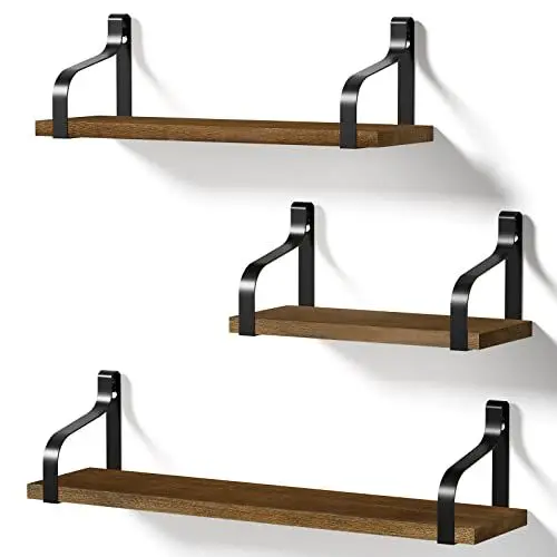 Produktbild: Love-KANKEI Wandregal Holz Dunkelbraun Regal Wand Küchenregal Hängend Schweberegal Holzregal U-Form 3er Set, Ideal für Badezimmer Kinderzimmer Wohnzimmer Küche, Länge 43/33/23cm