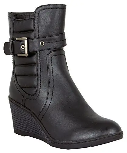 Produktbild: LOVENESS, Damen Keilabsatzstiefel Stiefeletten leicht gefuetterte Stiefel Boots, Farbe Schwarz, EU 40