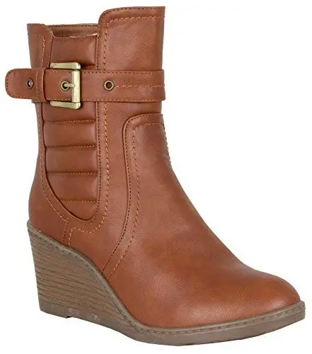 Produktbild: LOVENESS, Damen Keilabsatzstiefel Stiefeletten leicht gefuetterte Stiefel Boots, Farbe braun, EU 38