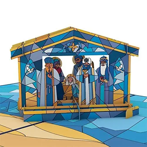 Produktbild: Lovepop® 3D Pop-Up Karte Krippe Weihnachten christliche Grußkarte Heilige Familie | mit Versteckfach für Geldgeschenke & Gutscheine | inkl. Umschlag | Ausziehbare Notiz