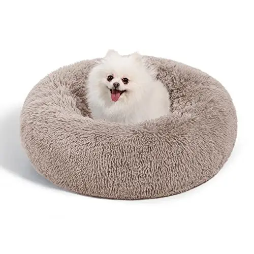 Produktbild: Love's cabin Hundebett mittelgroße kleine Hunde flauschig rund donut 60cm - Hundekissen waschbar mit rutschfest Unterseite Hundekorb Hundebetten - Hunde Bett Katzenbett für Gelenkentlastung und Schlaf