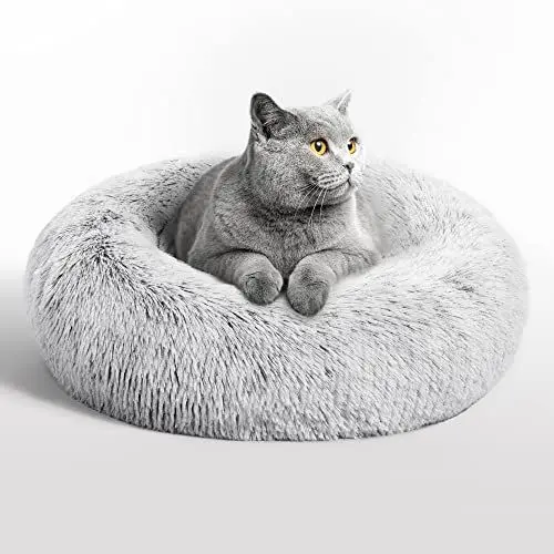 Produktbild: Love's cabin Katzenbett flauschig rund Hundebett 50cm - Donut Katzenkissen waschbar mit rutschfest Unterseite Katzenkorb zum schlafen - Katzen Bett Katzenkörbchen für Gelenkentlastung und Schlaf