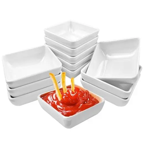 Produktbild: Lovesmile 12 Stücke Dip Schälchen, Dipschalen Set, Quadrat Sojasauce Schälchen, Saucenschälchen, kleine Schälchen Geeignet für Saucen Snacks Desserts Vorspeisen Dips Sushi Beilagen (Weiß)