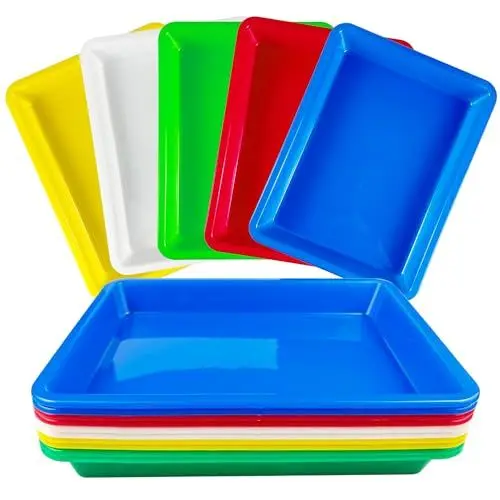 Produktbild: Lovesmile Materialschalen, 10pcs Plastikschalen Rechteckig, 28CM x 21CM Mehrzweck Tablett Plastic, Materialschalen für Malerei, Kunsthandwerk, DIY-Projekte, Lustige Heimaktivitäten (5 Farben)