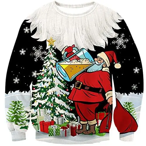 Produktbild: Loveternal Bier Ugly Weihnachtspullover Herren 3D Druck Hässliche Christmas Sweater Langarm Xmas Pullover Weihnachtsmann Jumper XL