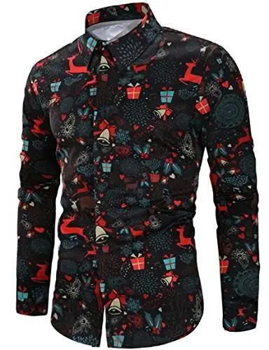 Produktbild: Loveternal Christmas Hemd Herren 3D Druck Hemden Weihnachten Langärm Slim Fit Lustige Funky Elk Shirt L