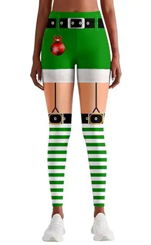 Produktbild: Loveternal Leggings Damen Sport High Waist Weihnachts Süssigkeit 3D Druck Lang Elegant Yoga Hosen Blickdicht Gym Laufhose Elastische Tights für Cosplay Weihnachts Party Christmas Kleidung XL
