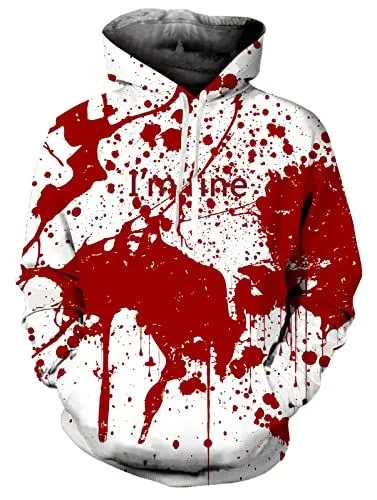 Produktbild: Loveternal Pullover Herren Damen Hoodie 3D Druck Rot Bloody Halloween Kapuzenpullover Langarm Pulli Hooded Pullover Sweatshirts mit Fleece-Innenseite Geschenke für Frauen Manner S