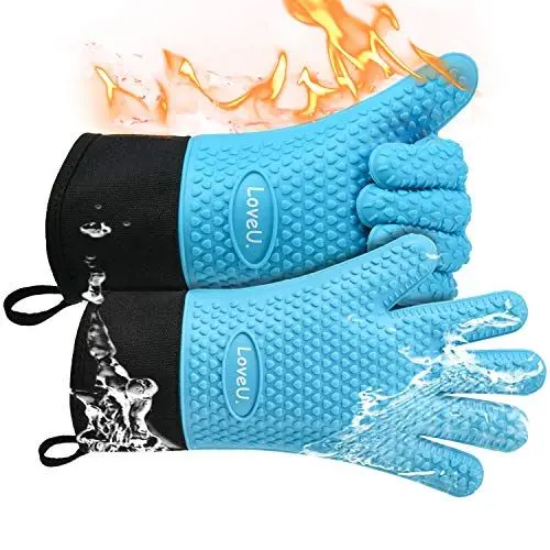 Produktbild: Loveuing Grillhandschuhe – Doppelschicht Backhandschuhe aus Silikon und Baumwolle - Hitzebeständige Handschuhe/Ofenhandschuhe/Kochhandschuhe/Flexible Küchenhandschuhe - Perfekt zum BBQ Backen