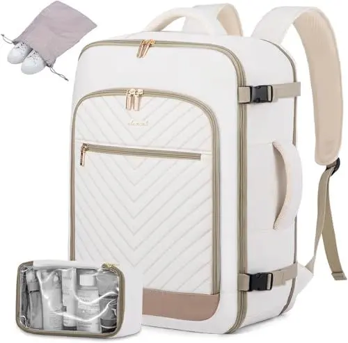 Produktbild: LOVEVOOK Handgepäck Rucksack Flugzeug, 40L Reiserucksack Damen, Groß Travel Backpack Wasserdicht Laptop Rucksack 17 Zoll mit Laptopfach, Kofferrucksack Handgepäck Tasche für Reise Arbeit Business